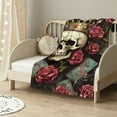 thumbnail image 2 of HENGT Skull Blanket Rose Mexican Crown Skull Halloween Throw Blankets Decor Soft Cozy Air Conditioning Flannel Bed for Sofa Couch Camping Travel Bedding Gifts All Season Birthday Men/Women, 2 of 6