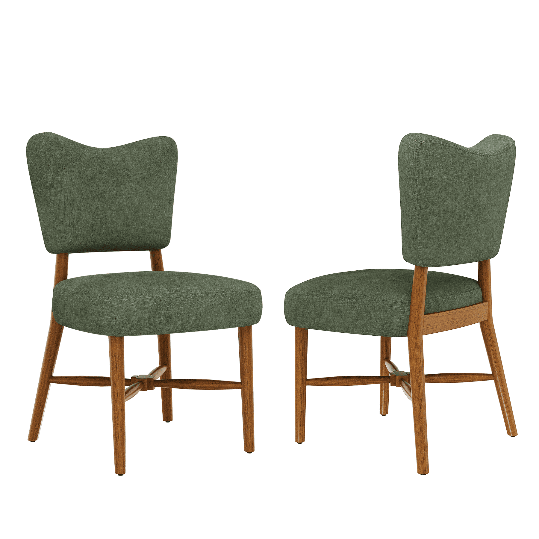 MOONMISS Upholstered Dining Chairs(Set of 2), Modern Farmhouse Accent Chairs with Solid Wood Legs, Fabric Kitchen & Dining Room Chairs,Green