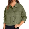thumbnail image 3 of Delayuji Faux Suede Jacket For Women Lapel Casual Button Down Cropped Jacket Long Sleeve Outerwear Coats Work Clothes, 3 of 6