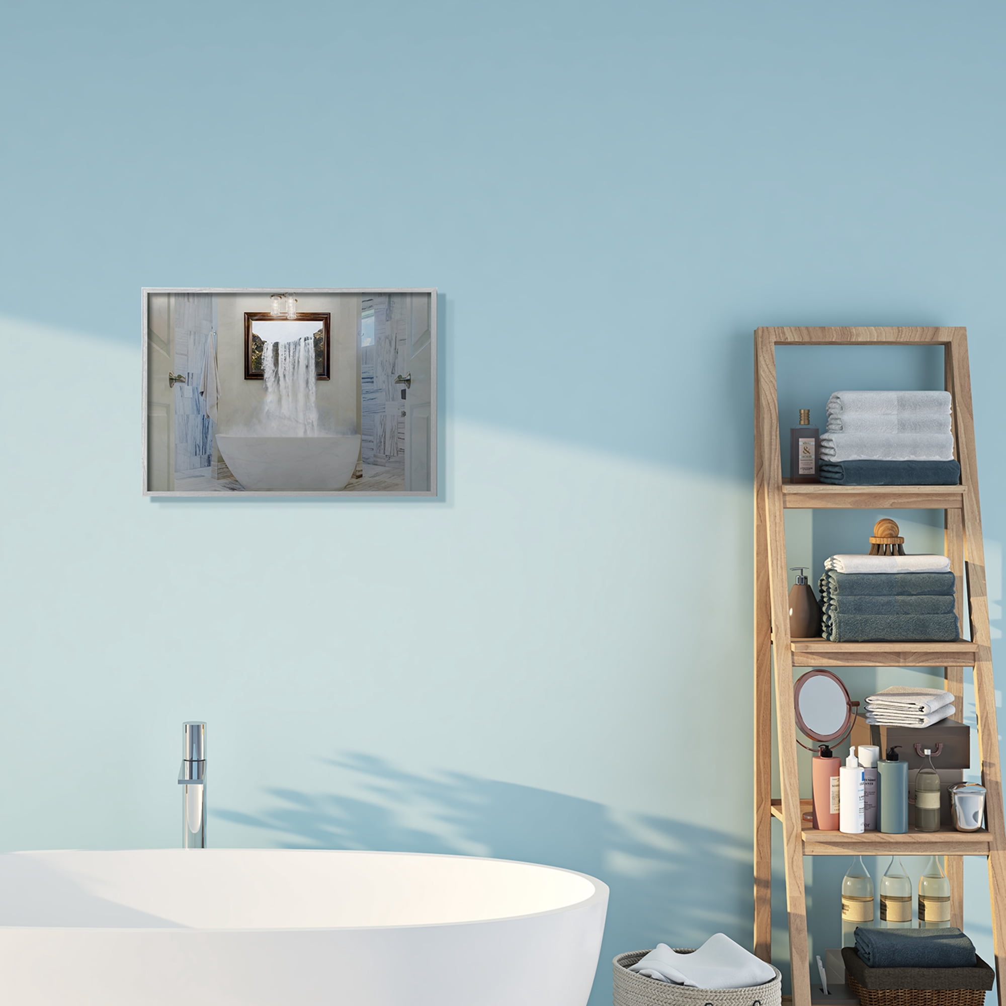 Stupell Industries Bathtub Waterfall Abstract Bathroom Photograph Gray Framed Art Print Wall Art, 16x20, by Milli Villa