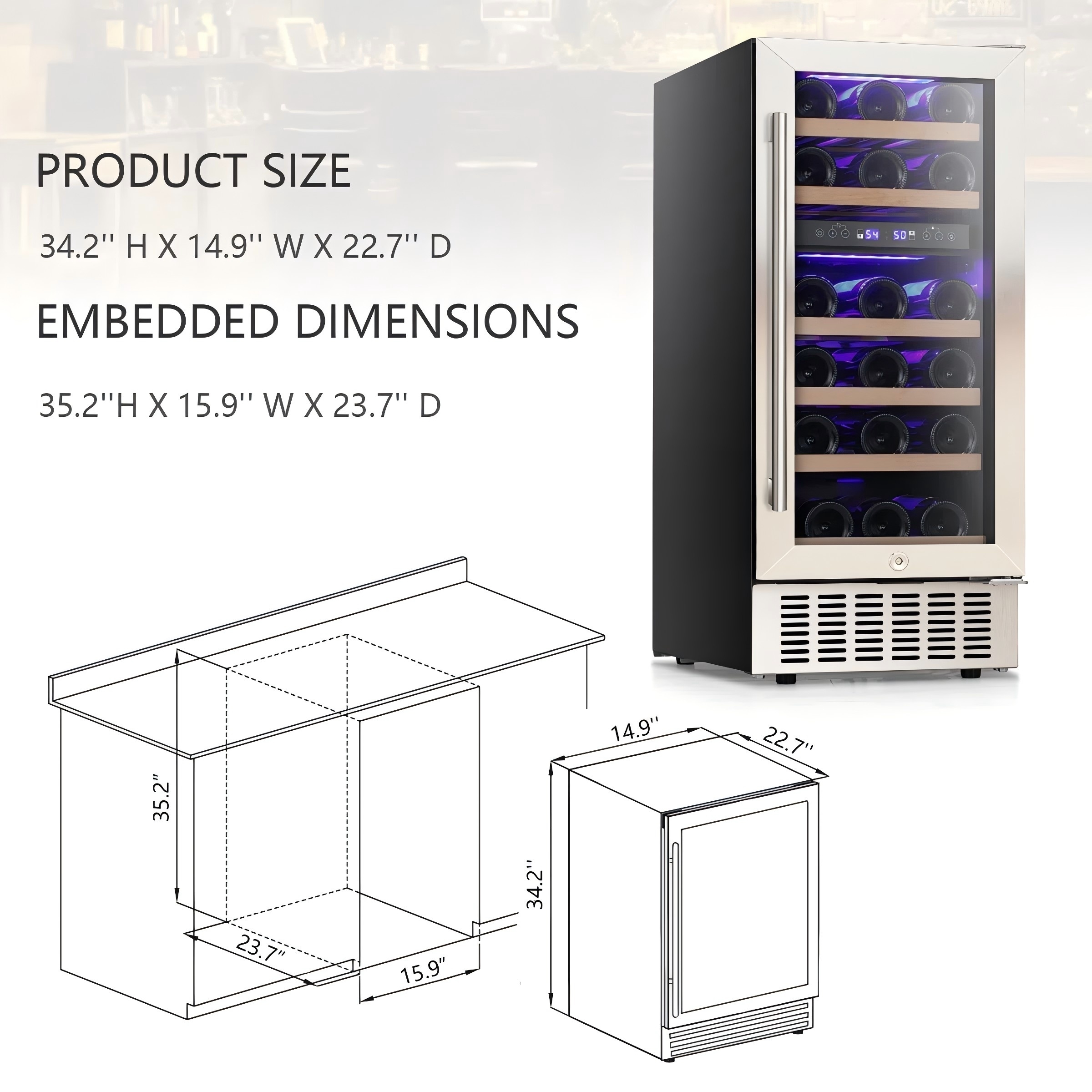 Auseo Dual Zone 28 Bottle Wine Cooler Refrigerator, Built-in Wine Fridge with Quiet Operation & LED Display,Wine Chiller for Home, Office or Bar