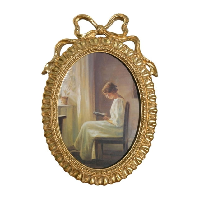 Rongfmy Cadre Photo Ovale 10x6.9 Pouces Style Européen pour Pendaisons de Crémaillère Élégant Doré