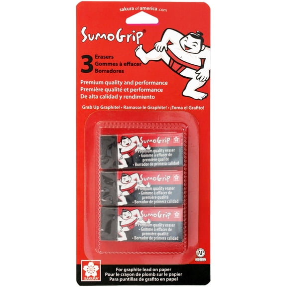 Sakura SumoGrip Block Eraser - Microporous Erasers for Drawing, and Writing - Black Color - Small Size B80 - 3 Pack