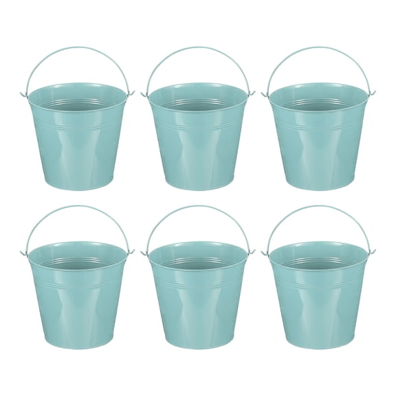 Uxcell 7"x6.4" Small Metal Buckets with Handle Mini Galvanized Bucket Colorful Easter Buckets Dark Blue 6 Pcs