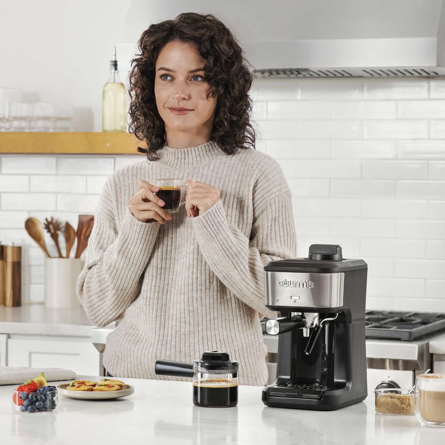 Gourmia 4-Shot Steam Espresso Maker with Frothing Wand- GCM4210, 4 Shot Espresso