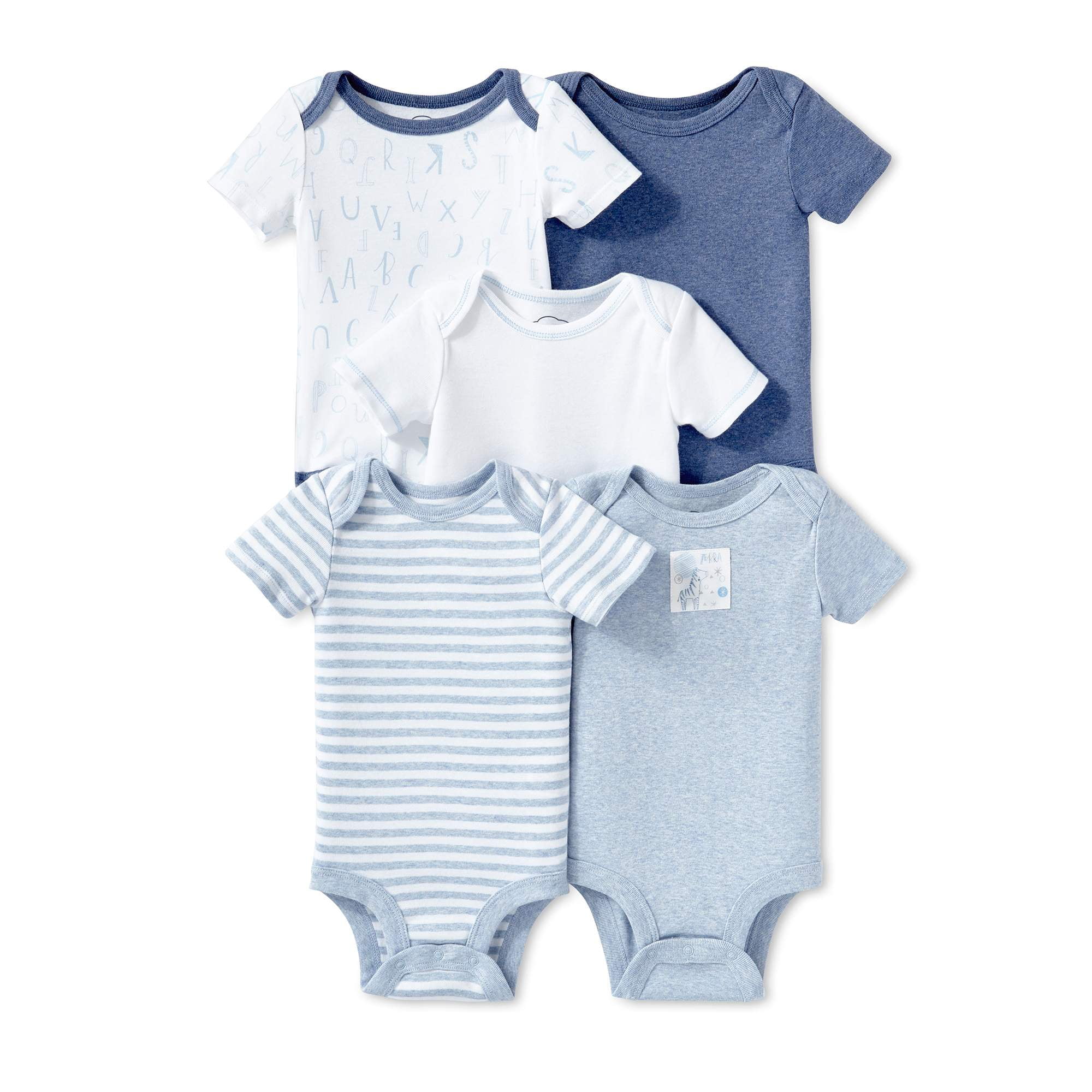Lamaze Organic Baby Boys Lamaze Baby Organic 5 Pack Shortsleeve Bodysuits Blue 6M