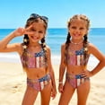 thumbnail image 2 of 4th of July Girls Swimsuits Size 10-12 Two Piece Sets Swimming Bikini Set Beach Vacation Bathing Suits Summer American Flag Stars Striped Girls Clothes Tankini Swimsuits Swimwear Pink 5-6 Years, 2 of 8