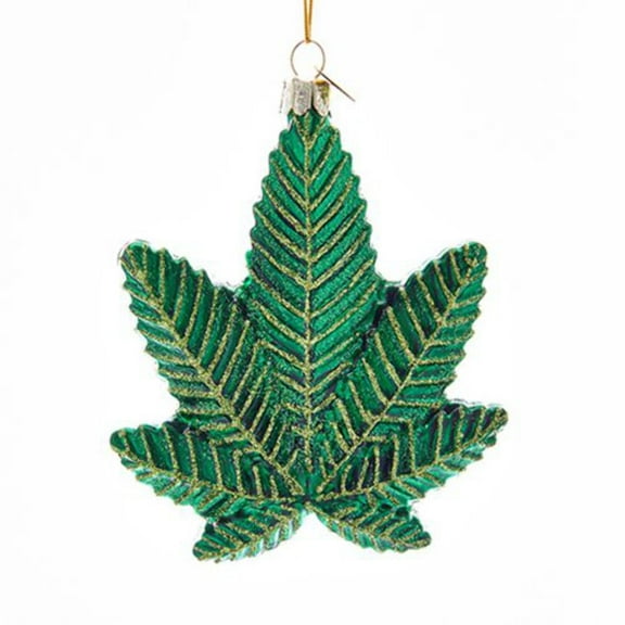 Kurt Adler Green and Gold Cannabis Christmas Ornament