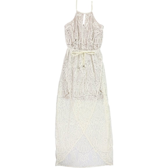 bar III Vestido cruzado largo acampanado en dos tonos para mujer, blanco, grande