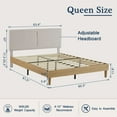 thumbnail image 3 of VECELO Queen Size Bed Frame with Upholstered Linen Fabric Adjustable Headboard, Strong Wood Slats Supports, No Box Spring Needed, Beige, 3 of 11