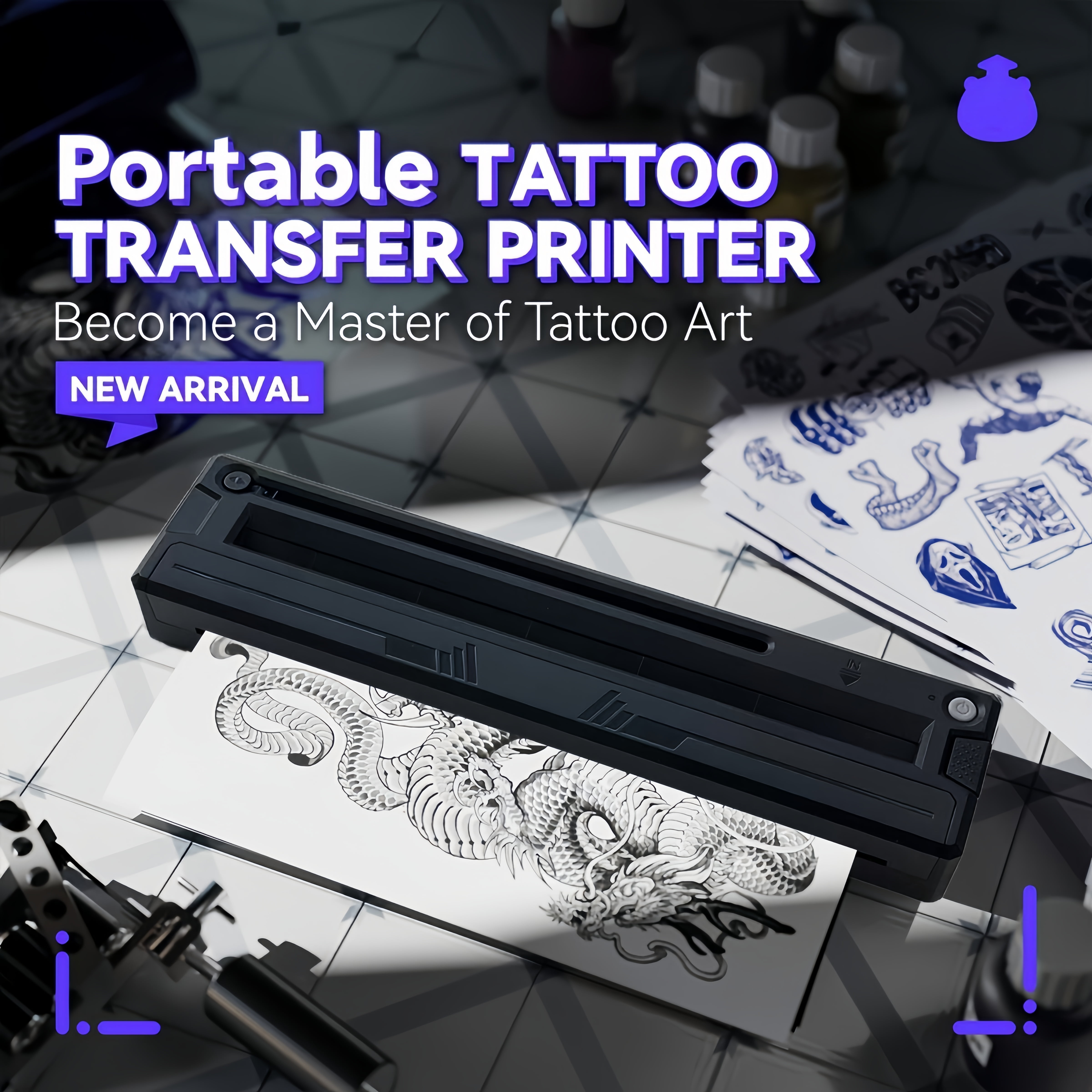 Wireless Tattoo Stencil Printer & A4 Thermal Printer with App Custom, Print Realistic Portraits, 6 Transfer Papers Included and Six Sheets of Thermal Paper