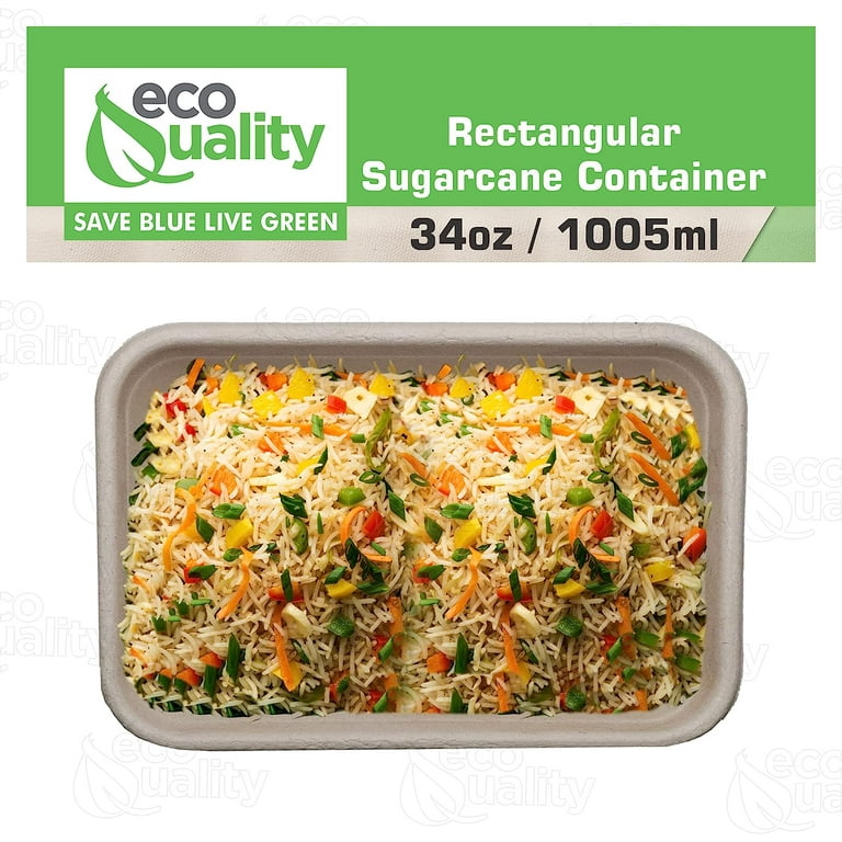 EcoQuality 24oz Disposable Bowls with Clear Lids - Rectangular Compostable Sugarcane Fiber Biodegradable Paper Bowls Eco-Friendly Take Out Food