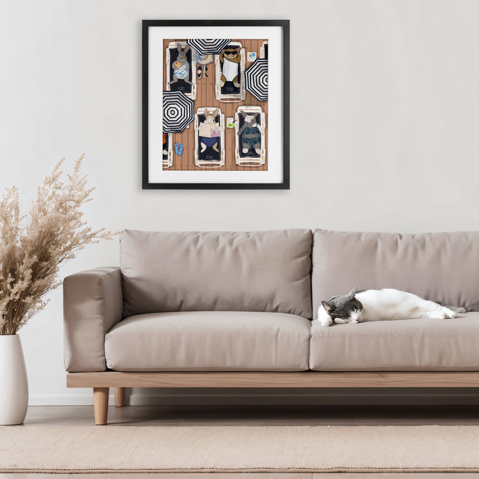 Stupell Industries Rabbits at Hotel La Mer Black Framed Print Under Glass, design by Hanna Melin
