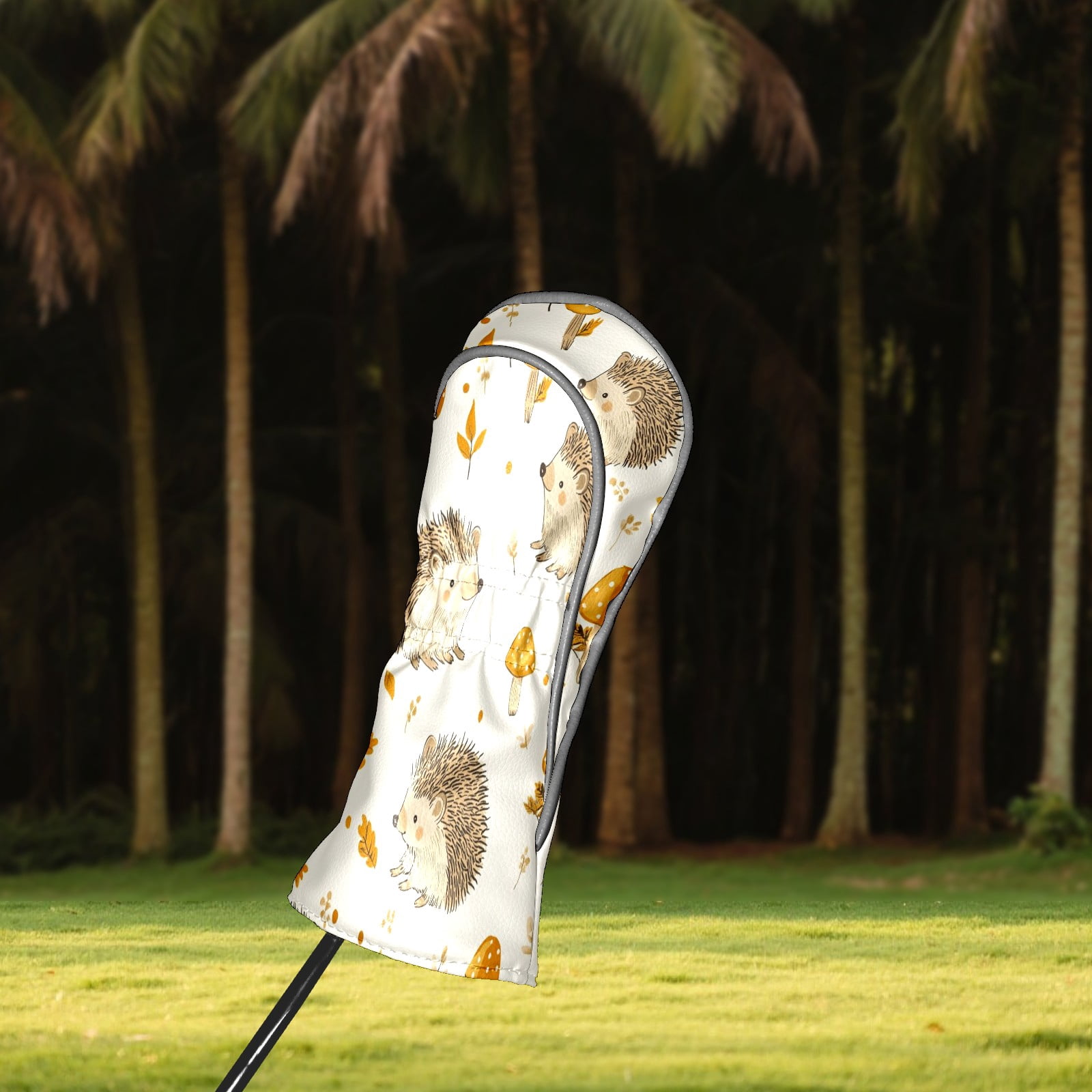 Golf Head Covers Cute Hedgehog Design for Driver, Wood & Hybrid, Premium Waterproof PU Leather with Plush Lining, Animal Golf Gifts