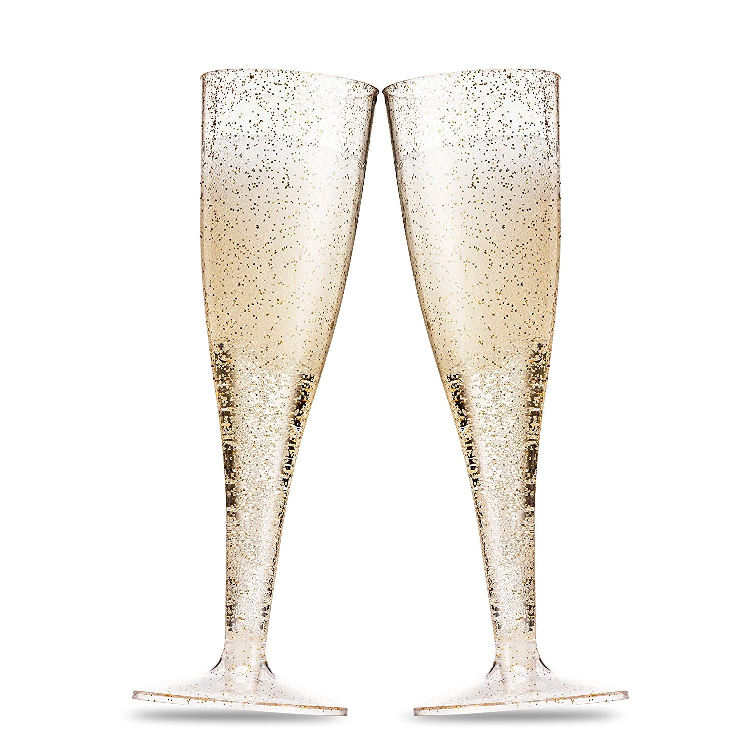 100 Pack Gold Glitter Plastic Champagne Flutes 5 Oz Clear Plastic Toasting Glasses Disposable Wedding Party Cocktail Cups