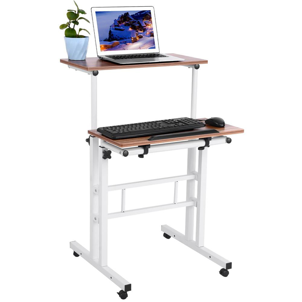 Adjustable Height Stand Up Desk Computer Laptop Table Rolling W/Cart Home Office 