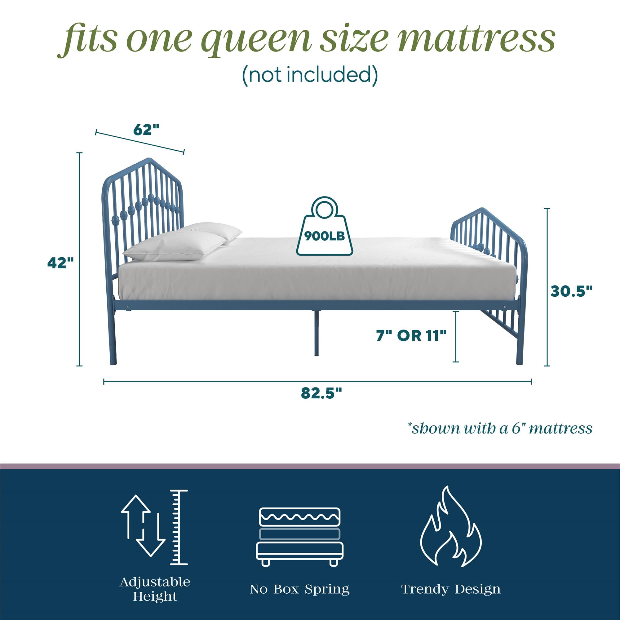 Novogratz Bushwick Metal Bed, Queen, Sea Blue