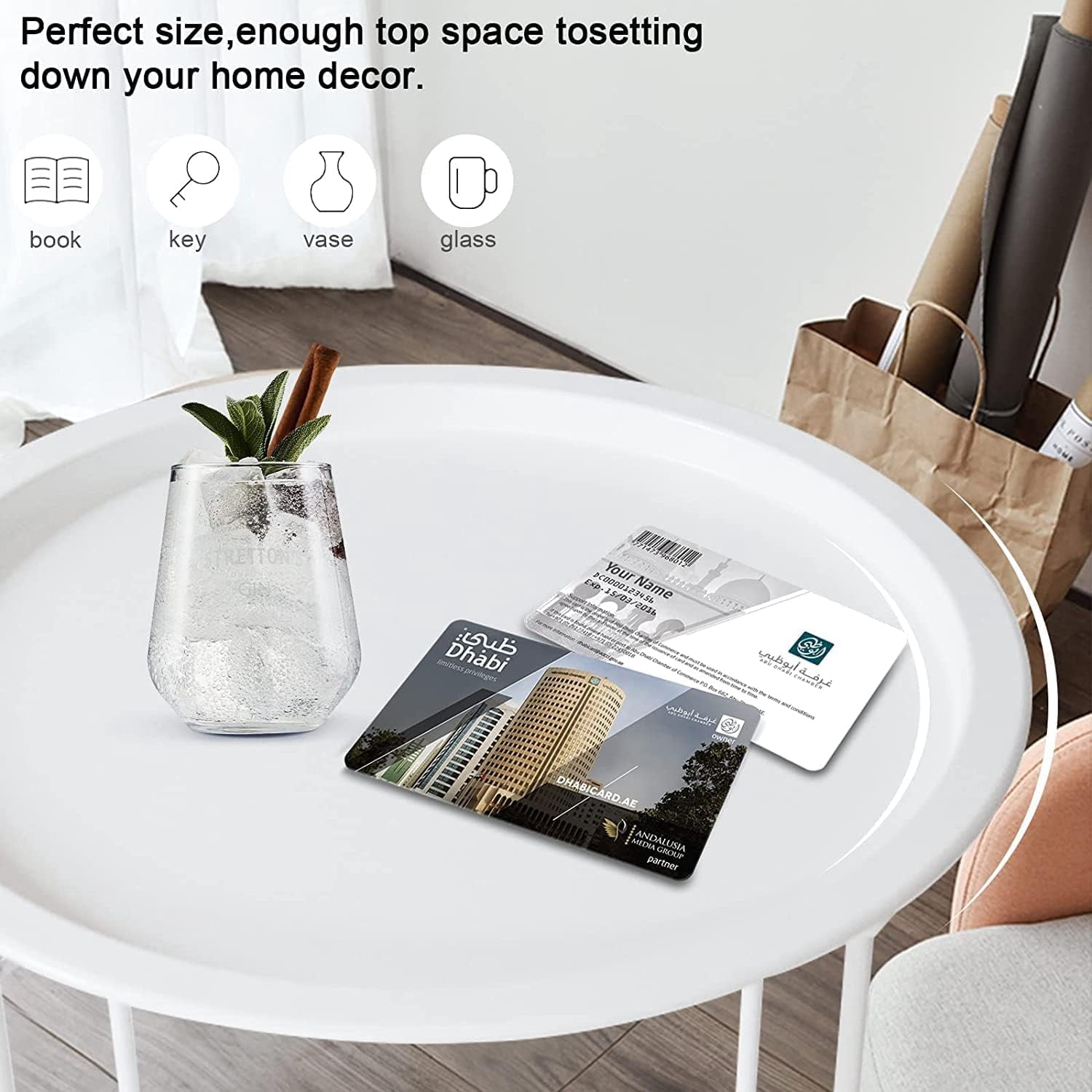 aboxoo Folding Tray Metal Side Table 2PC White Round End Table Cyan Sofa Small Accent Fold-able Table, Round End Table Tray, Next to Sofa Table, Snack Table for Living Room and Bed Room