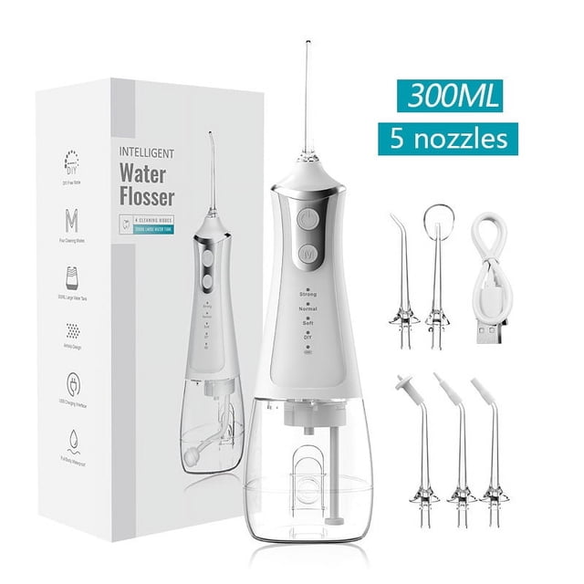 Irrigador Dental, 10 Niveles de Presión, Irrigador Portátil para Viaje, Ortodoncia y Encías Sensibles, Tanque 300ML, Batería Larga Duración, Boquillas Intercambiables, Adultos y Adolescentes