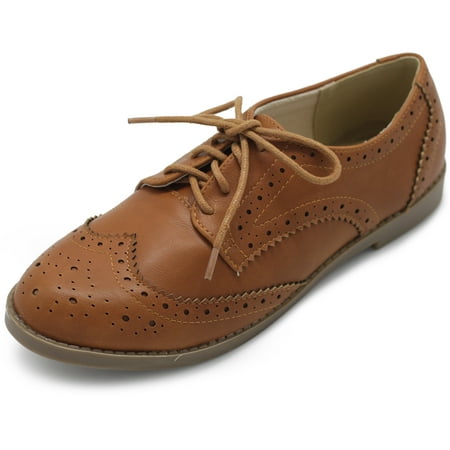 

Ollio Women s Flat Shoes Wingtip Lace Up Faux Leather Oxford M2921