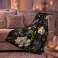 thumbnail image 6 of Dark Vintage Garden Floral Pattern with Hydrangeas, Peonies, Iris and Leafy Stems, Soft Flannel Blanket, Home Decor for Women, Living Room and Bedroom, Anniversary Gift, Botanical Art, 6 of 9