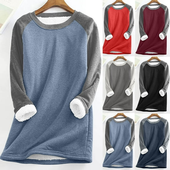 Scyoekwg Winter Warm Fleece Sweatshirts for Women Round Neck Womens Tops Long Sleeve Casual Fleece Lined Thick Thermal Pullover Loungewear (A_Black,L)