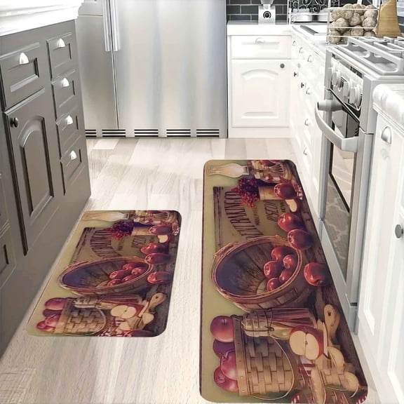 AIOE Apple Kitchen Mats for Floor Cushion Sets of 2 Kitchen Rugs Non Slip Waterproof Coastal Foam Kitchen Floor Rug Comfort Standing Mat For Sink Laundry 17"x47" 17"x29.5"