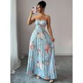 thumbnail image 6 of Multicolor Floral Print Ruched Waist A-Line Strapless Maxi Dress For Women, 6 of 8