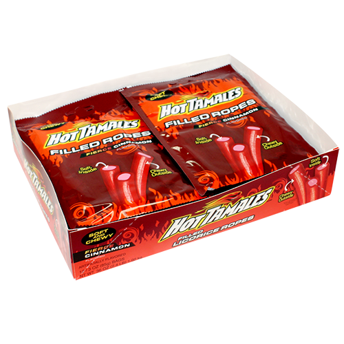 Hot Tamales Filled Licorice Ropes, Fierce Cinnamon Flavored, 3 Ounce Bag - 12 Count Display Box