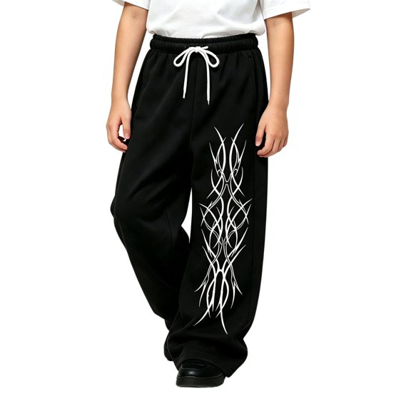 CONZONE Toddler Boys Baggy Sweatpants Y2K Graphic Joggers for Boys Drawstring Fall Winter Athletic Trousers with Pockets