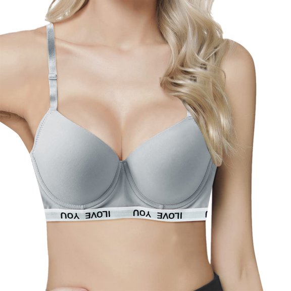 Uobin Women Wireless Seamless Push Up Bra, Adjustable Thin Straps Cotton Comfort Brassiere, Letter Elastic Underband Daily Lingerie