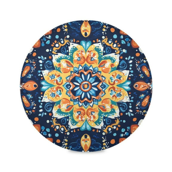 WOBOGO Bohemian Style Pattern Round Placemats Set of 1 Heat Resistant Washable Kitchen Table Decorations 15.4in
