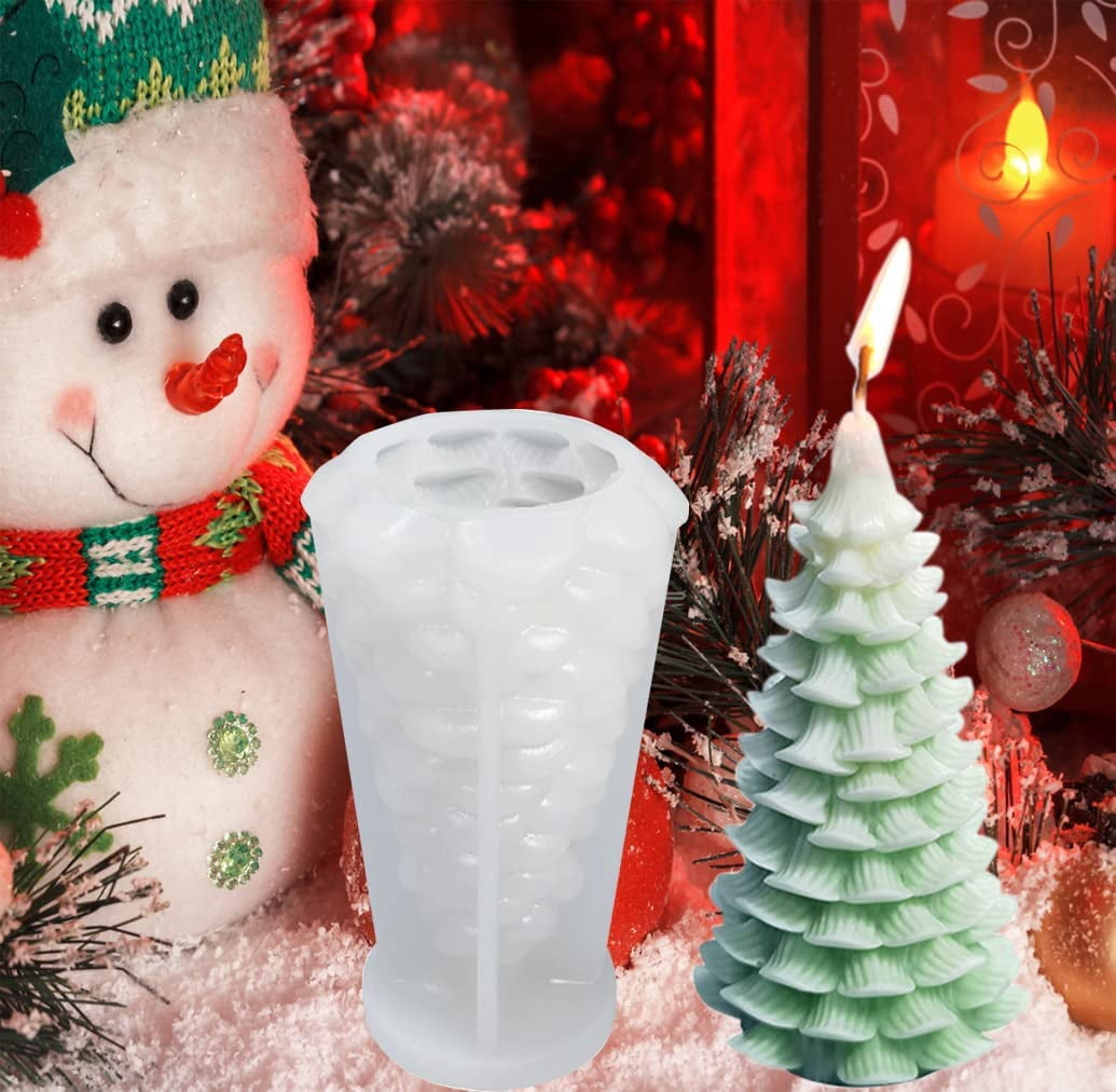 3-Piece Christmas Tree Silicone Candle Molds - 3D Tree Shape Molds For Wax, Resin, Soap & Chocolate