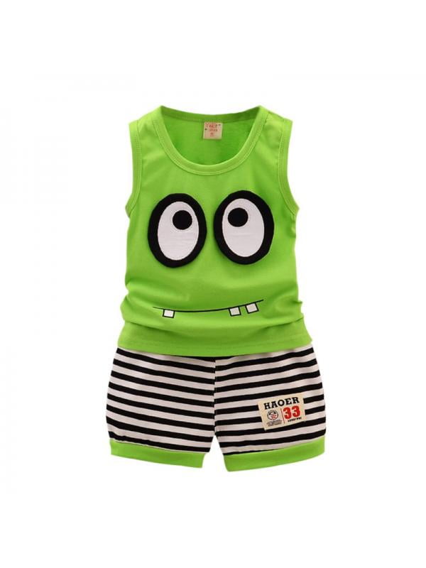 Children Kids Baby Girl Striped Cartoon Vest Top Shirt+Shorts Set Outfit Clothes 