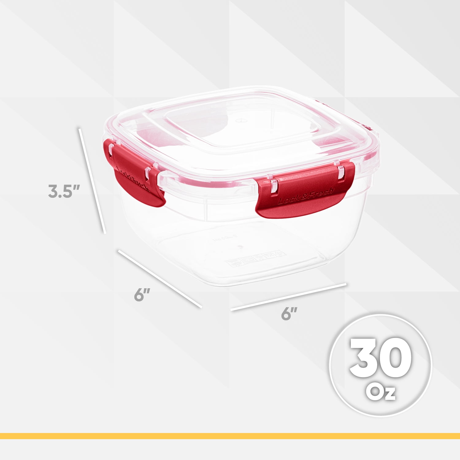 Superio Lock and Fresh Airtight Food Storage Containers with Lids for Kitchen Pantry Organization , BPA Free, Lunch, and Meal Prep Plastic Containers, 30 oz. Square Sealed Container, Red, 4 pack