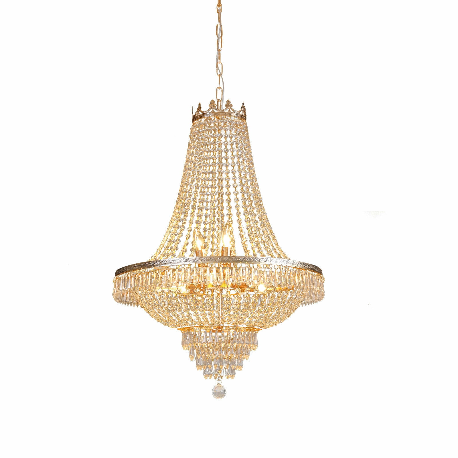 Wuzstar 30" Luxury Empire Crystal Ceiling Pendant Light Modern Chandelier Hanging Light Fixture for Entryway Foyer, Gold
