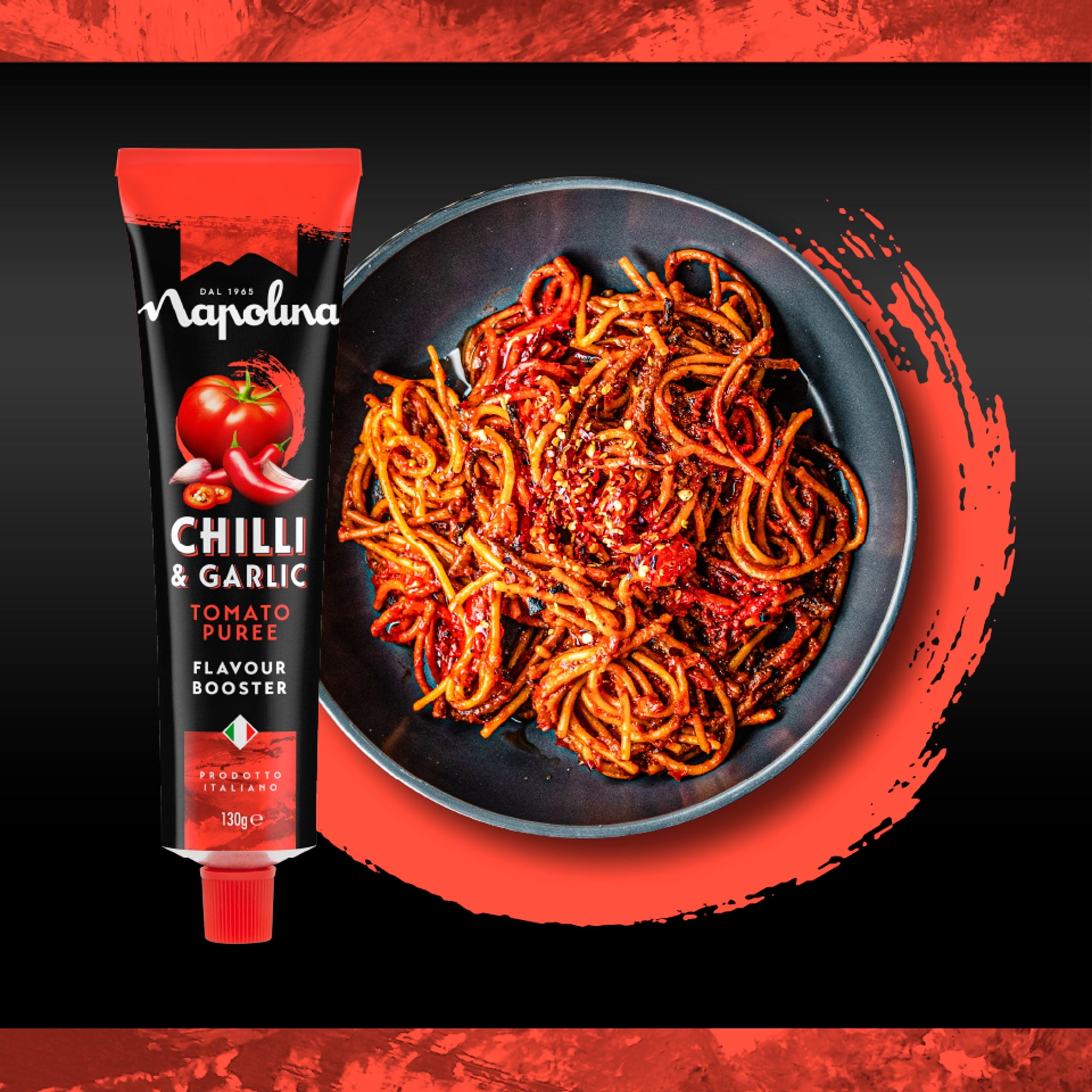 Napolina Chilli & Garlic Tomato Puree Flavour Booster 130G, Imported from Britain