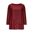 thumbnail image 6 of Xdegoge 3/4 Sleeve Sequin Tops for Women Sparkle Glitter Dressy Casual Blouses Club Party Night Going Out Top Trendy Tunic Tshirts New Years Eve Outfits, 6 of 6