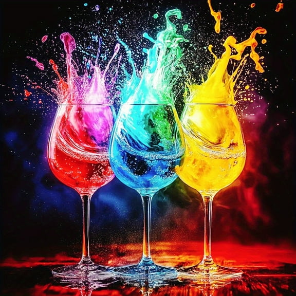 DIY Diamond Painting Kits for Adults Vibrant Rainbow Wine Glasses 5D Diamond Art Kits, Full Drill Diamond Painting Kits, Gem Arts and Crafts for Beginner Home Wall Decor