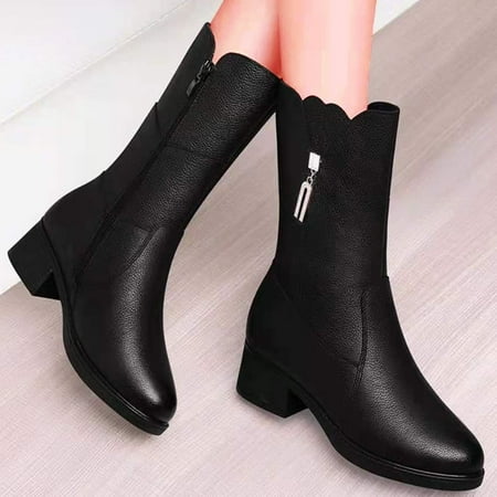 

Njoeus Black Boots For Women Mid Calf Womens Boots Wide Calf Mid-Heel Knight Leather Boots Women Lace Mid-Tube Boots Large Size Low-Heel Zipper Rhinestone Shoes Boots For Women No Heel