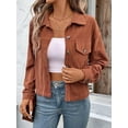 thumbnail image 5 of Women Casual Cropped Corduroy Shackets Button Down Jackets Tops Fall Trendy Long Sleeve Shirts Coffee Color XXL, 5 of 7