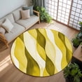 thumbnail image 3 of 5ft Round Rug, Yellow Stripes Non-Skid Rubber Backing Large Area Rugs - Living Room Bedroom Home Office, Retro Farmhouse Gradient Ripple Pattern Indoor Floor Mat Carpets Washable Rug, 3 of 9