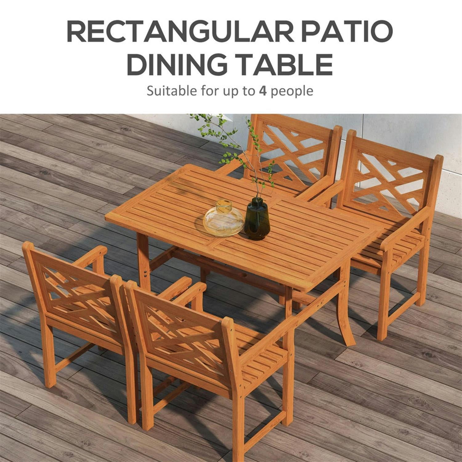 Demi Bonn 5-Piece Teak Outdoor Dining Set, All-Weather Wood Table & Chairs for Backyard, Garden, Poolside, Deck, Brown