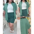 thumbnail image 2 of TIYOMI Women's Plus Size Cotton Shirts Tops Collared Green Short Sleeve 3X Button Down Solid Casual Shirts Loose Fit Summer Blouses 3XL 22W 24W, 2 of 8