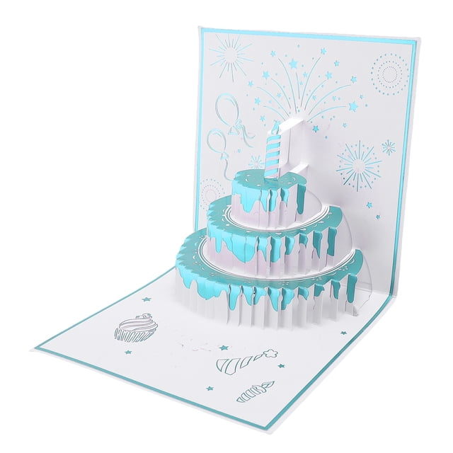 3D Greeting Card Birthday Card Cake Fireworks Balloons with Light Music Envelope