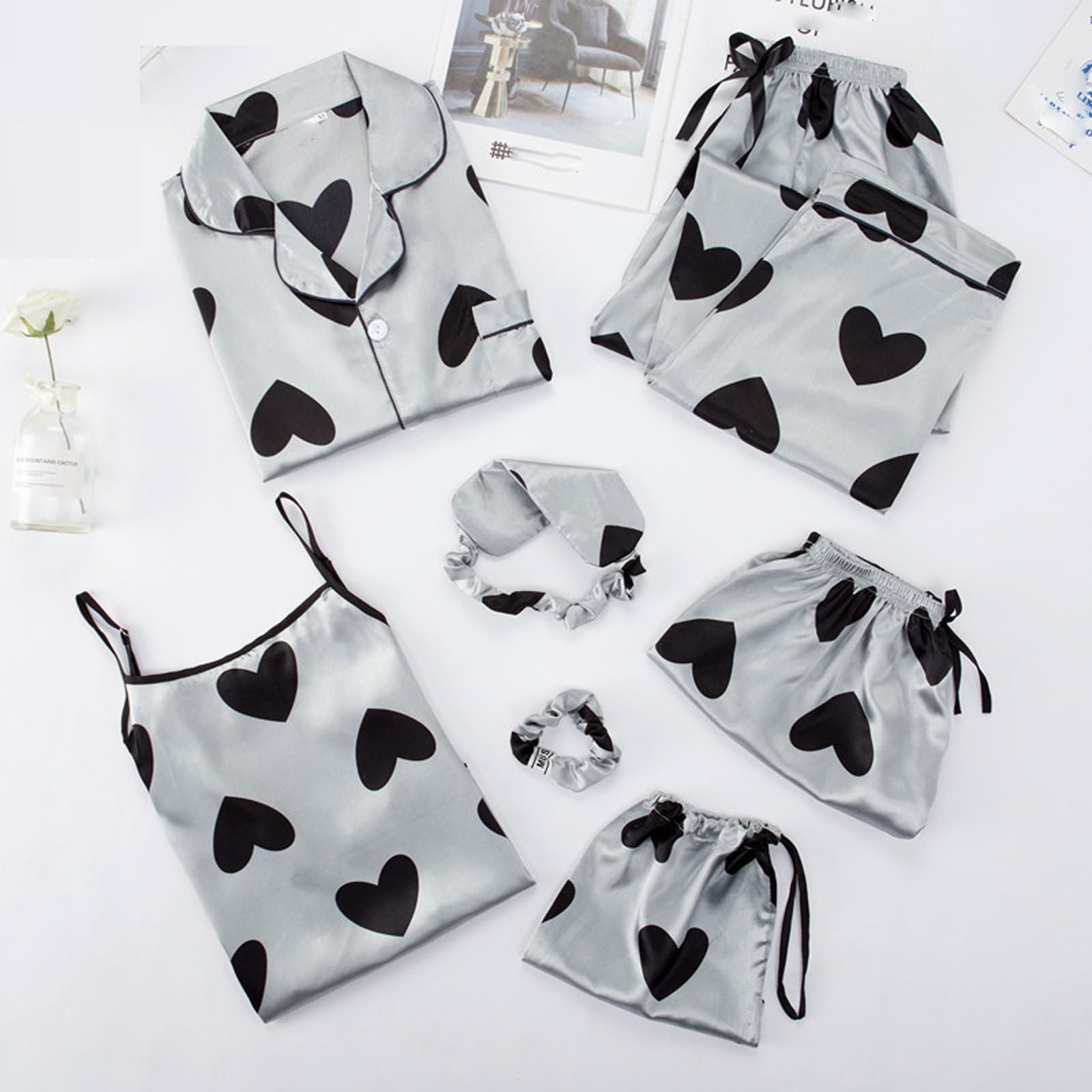 7 piece satin pajama set hotsell