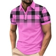 thumbnail image 2 of Aobny Oversized Plus Size Tops Short Sleeve Button Up Collared Pink Tee Plaid Men Polos Pullover Graphic Tees Men,M, 2 of 5