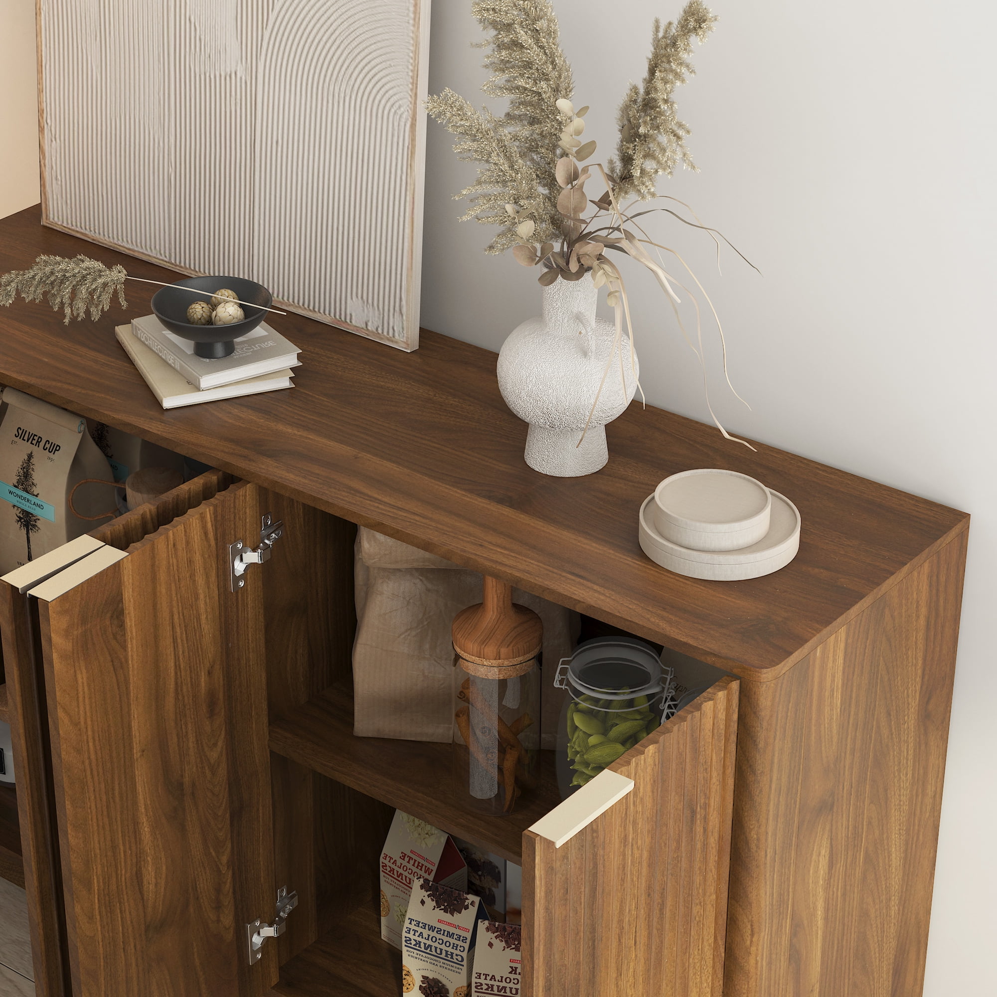 TrumanPick Buffet Cabinet with Storage, Modern Accent Sideboard with Adjustable Shelves, Buffet Table Media Console Cabinet for Entryway Living Room Kitchen Dining Room Hallway, Walnrt