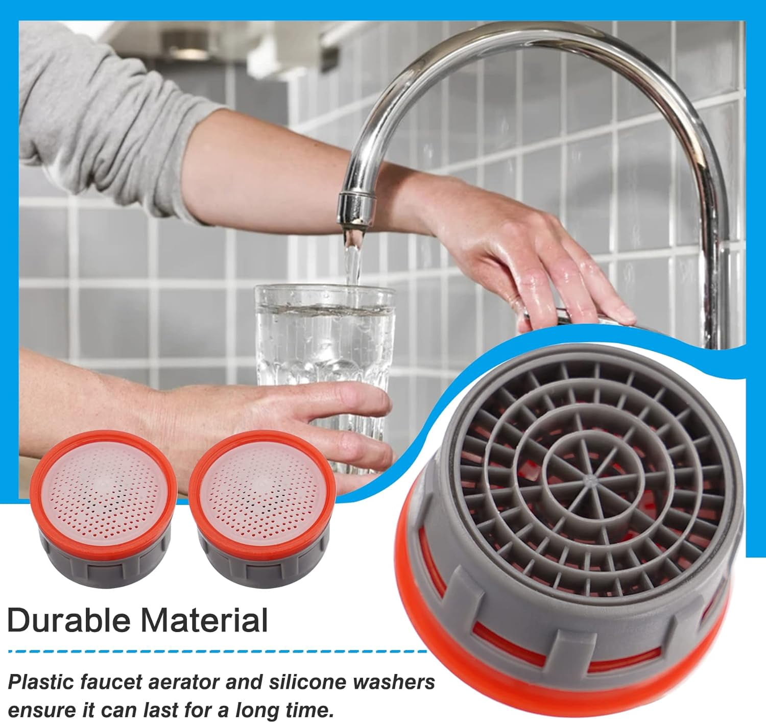 8 Pack Faucet Aerator, Kitchen Sink Faucet Aerator Adapter with Stainless Steel Shell, Male and Female Thread Water Conserve Filter with Gasket for Bathroom, Chrome
