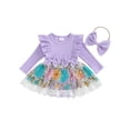 thumbnail image 1 of FOCUSNORM Barboteuse-Robe d'Automne pour Bébé Fille à Manches Longues, Broderie Florale, Tulle Patchwork, Barboteuse avec Bandeau, 1 of 9